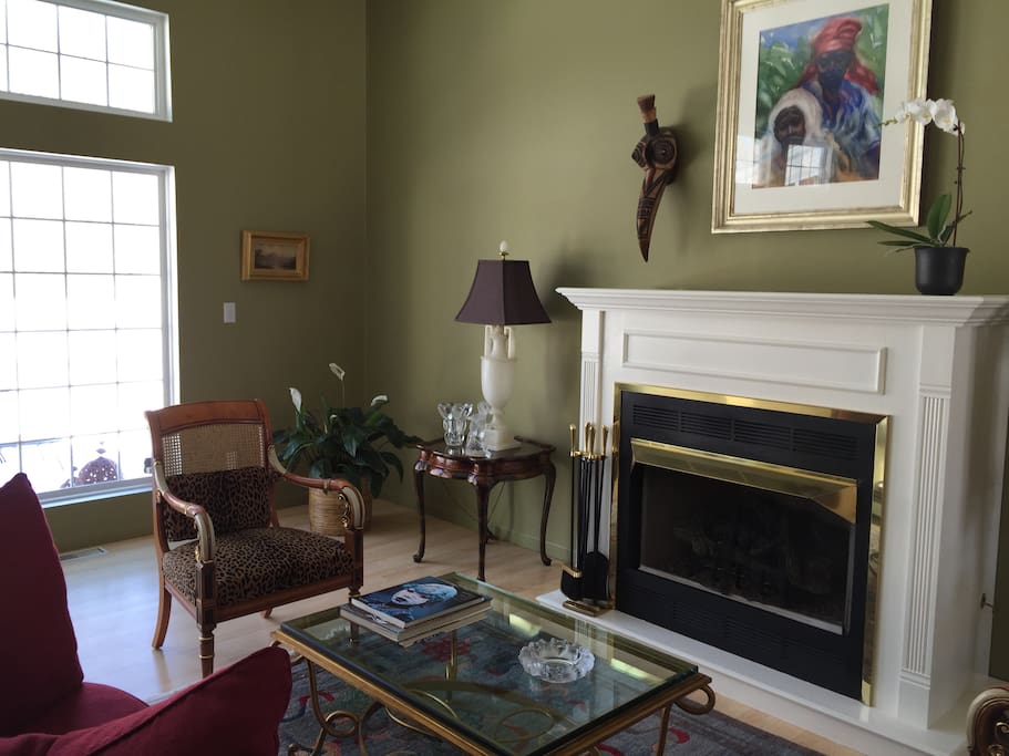 Gas fireplace warms in Winter
