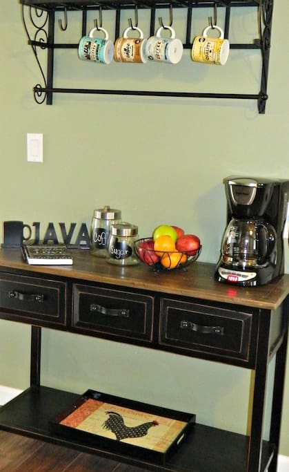 Coffee Station. Wake up to the smell of fresh coffee and start your morning with some fresh fruit.