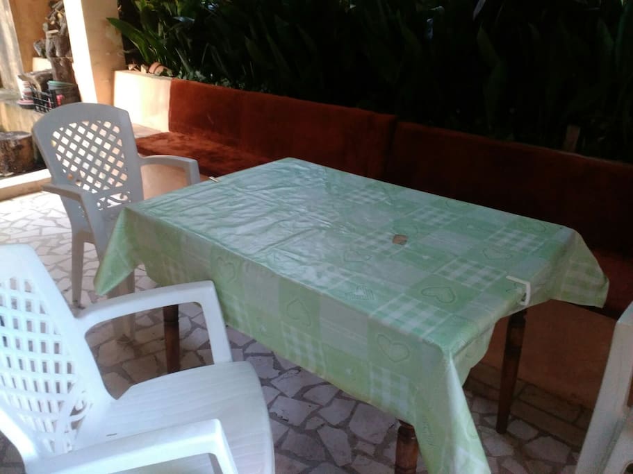 This is a terace where you can use. It is shared with ather guests. You can just sit there or take a brekfast