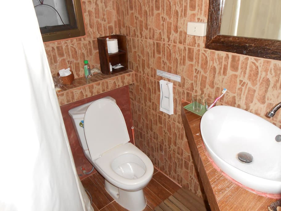 Nice, clean , modern toilet.