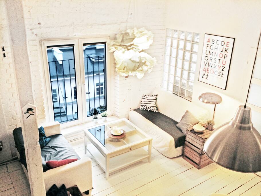 Living room with high ceilings and a fantastic view