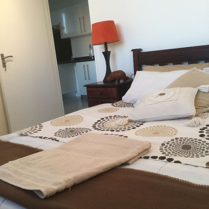 Double bed with bedroom view over Whk. Large built in cupboard