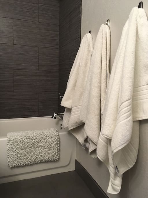 Newly remodeled guest bath with thick Hotel collection towels from Macy's