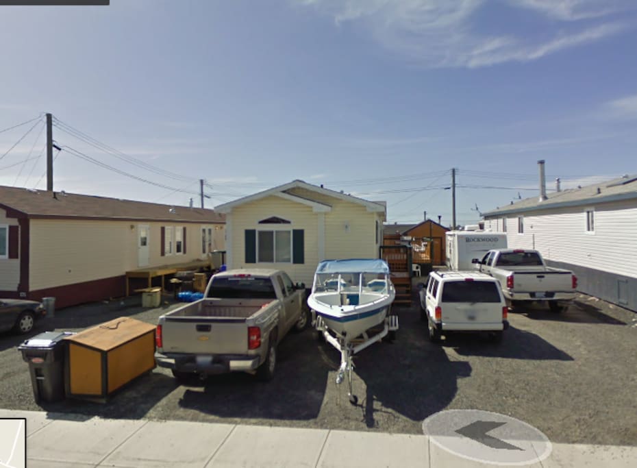 View from the outside in the summer, now there is more parking