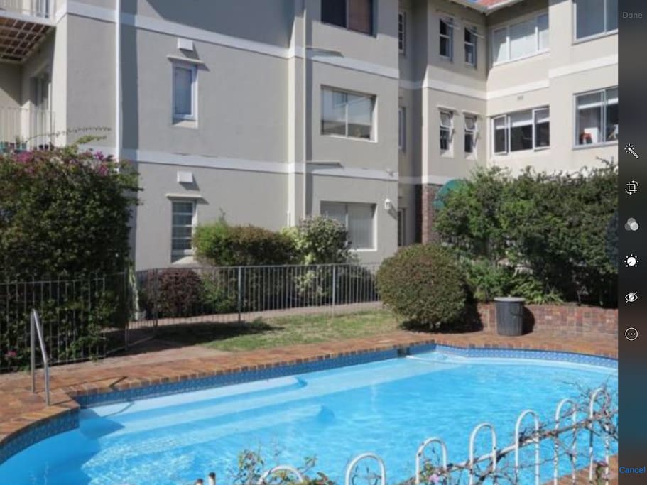 Sparkling swimming pool for residents use