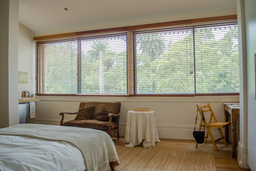 Very large 6x4.5m room with double glazing and large ceiling fan. Including fridge and kettle to make coffee or thee