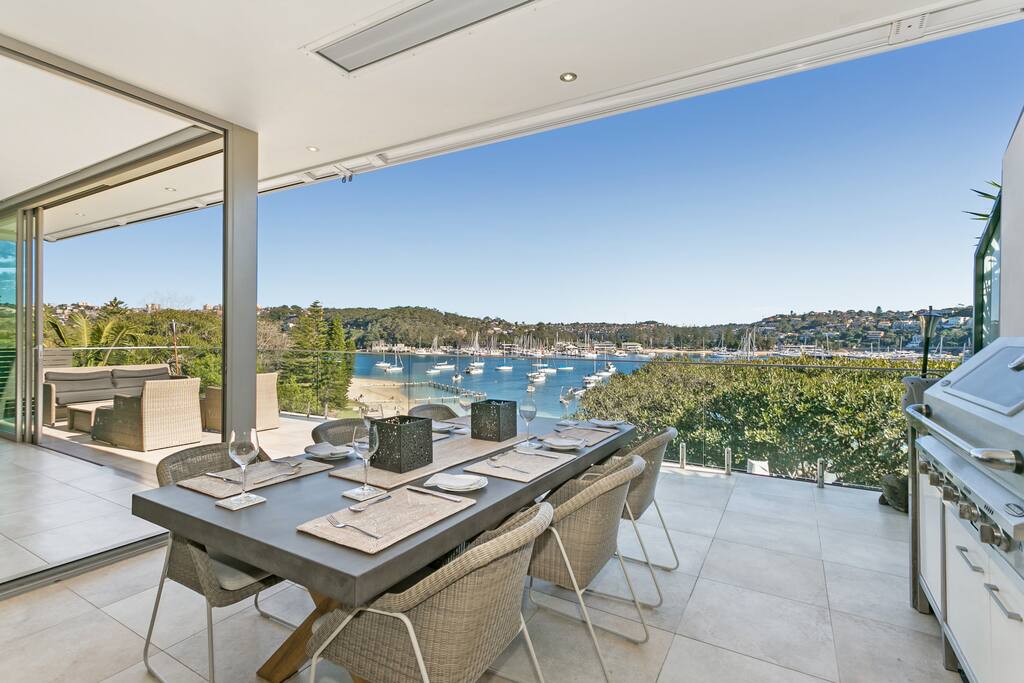 Outdoor area with harbour views