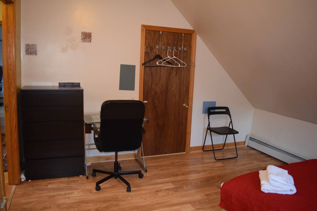 Comfortable desk and chair, full size dresser for storage