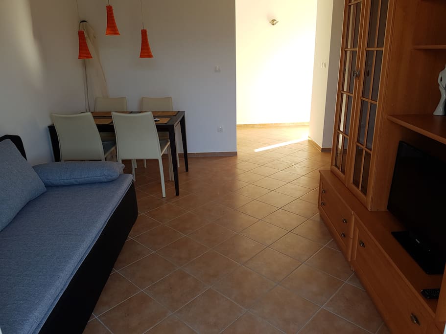 Living area and dining area of the spacious 44m2 apartment