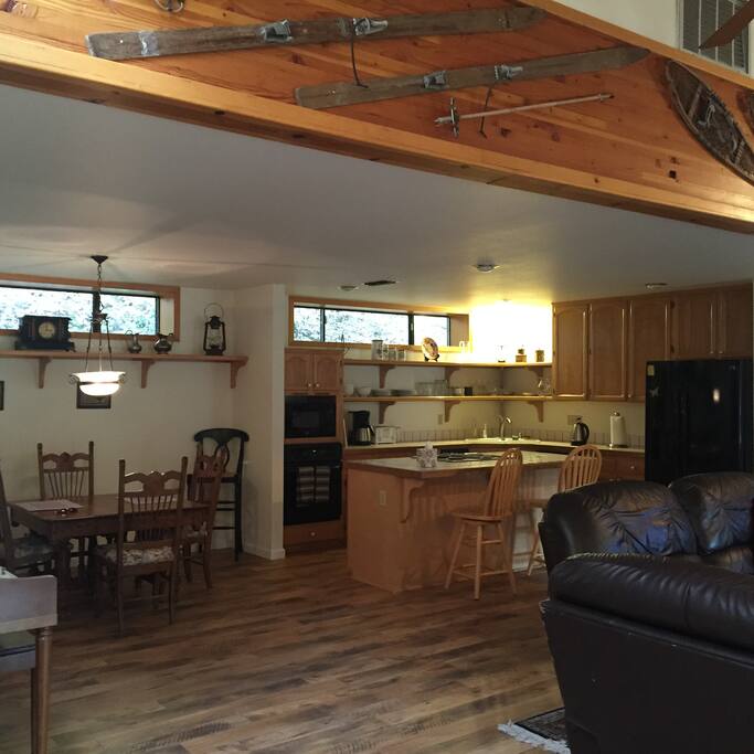 Kitchen, dining & living area from entry