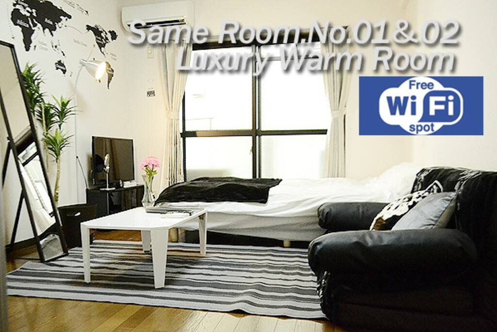2Room/Same Apartment★Room.No.01&02★
Double bed x1 Double Sofa bedx1 LuxuryWarmRoom