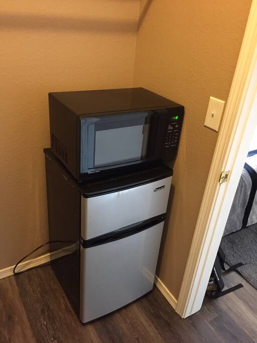 Room comes with fridge&freezer, microwave, and coffee pot.