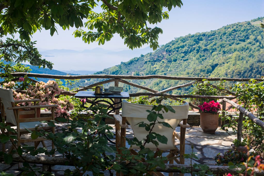 Enjoy your breakfast or coffee in our patio under the cherry tree, gazing at the Pagasetic Gulf.