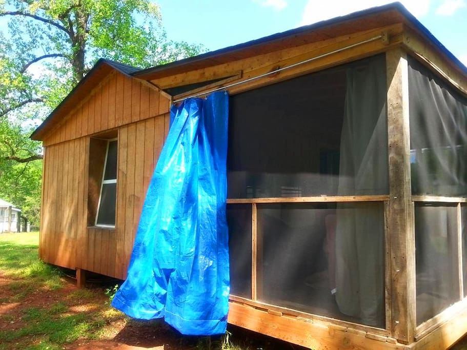Curtained tarps offer added privacy and protection from the weather.