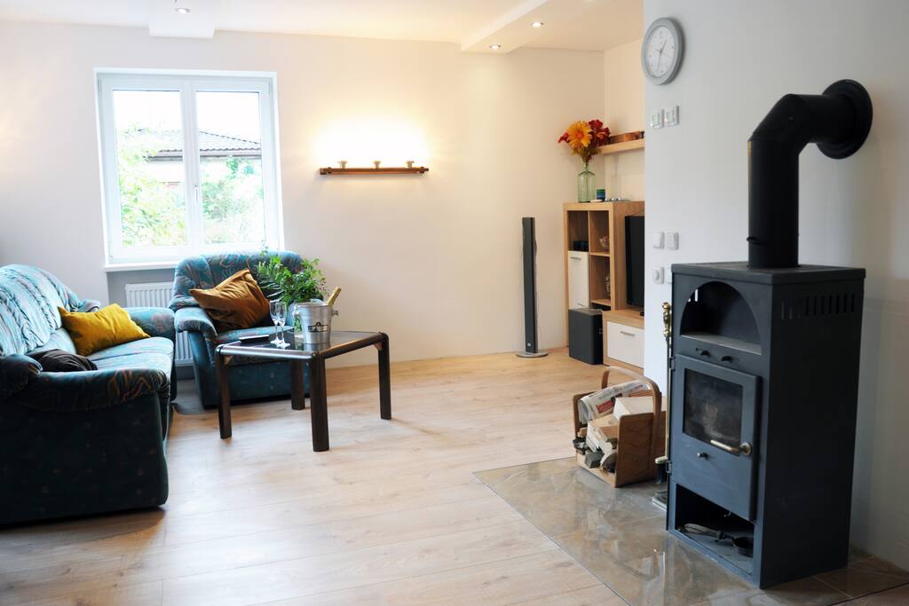 Living room with fireplace