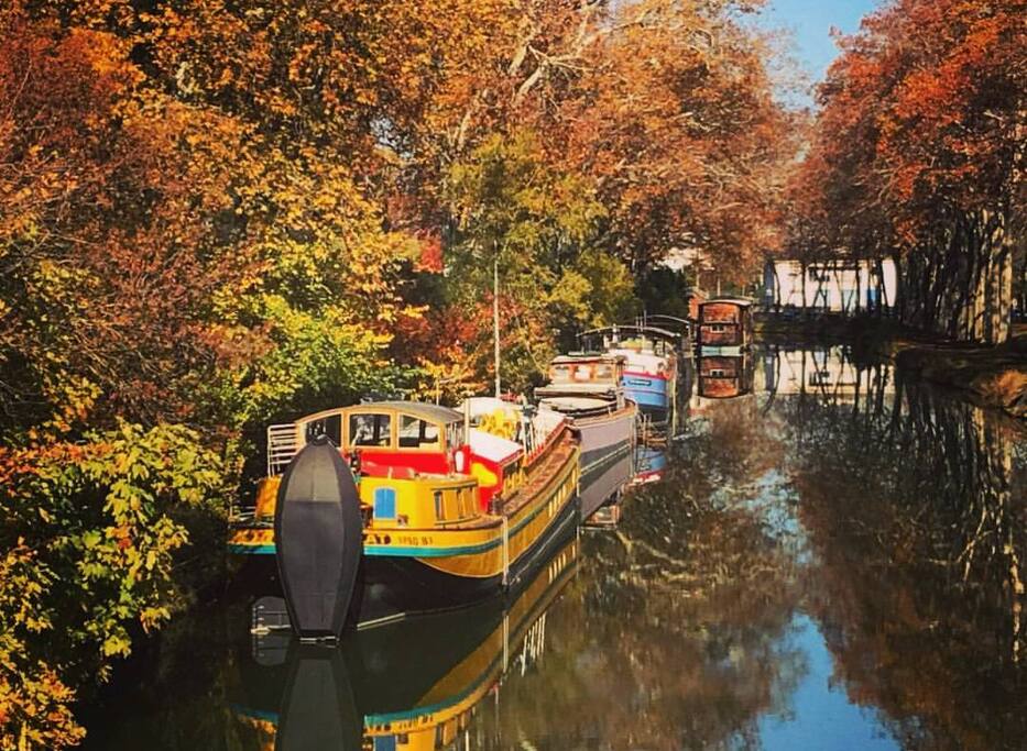 Vue sur le canal du midi depuis la chambre et la cuisine