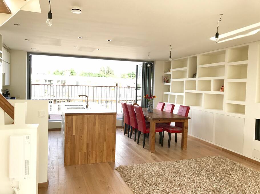 Our newly renovated living room, kitchen and chill area