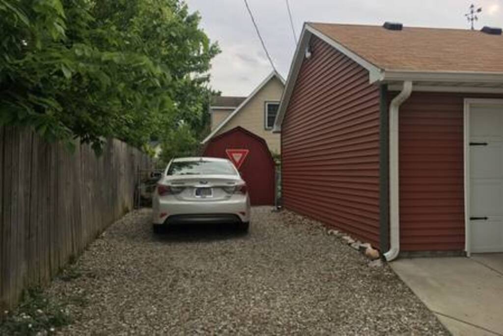 We have a parking spot beside the garage that is accessed through an alley.