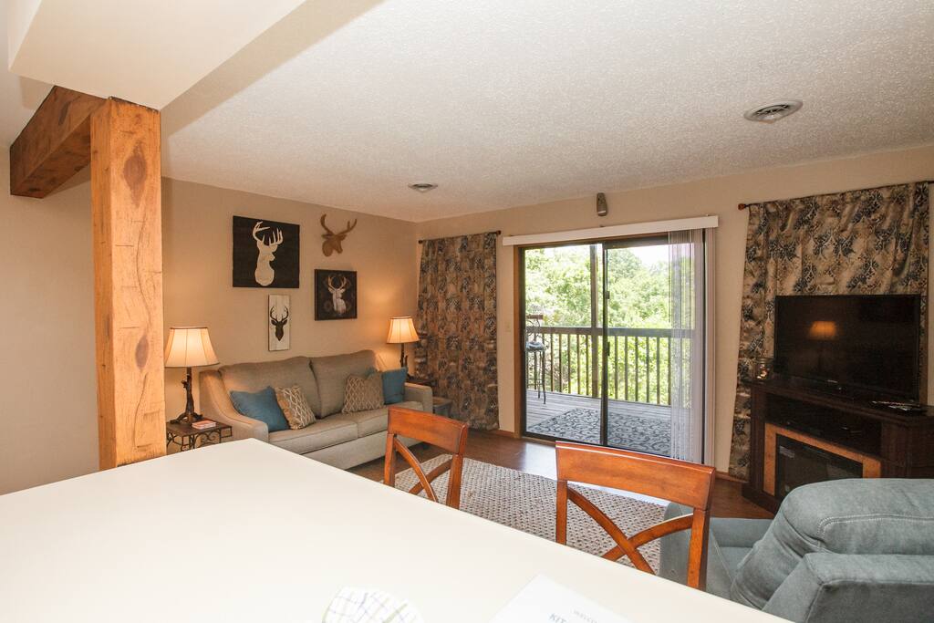 Kitchen looking toward living room and balcony!