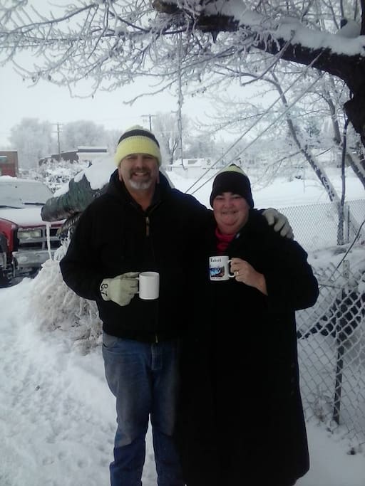 Your Hosts, B.J. and Cheril enjoying a Cup of Coffee.