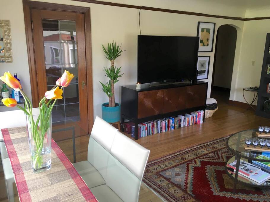 Our dining table sits 6 guests, and looks out towards our beautiful street.