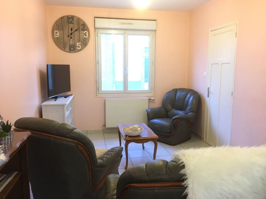 Le salon avec écran plat, accès wifi, chaînes canal +