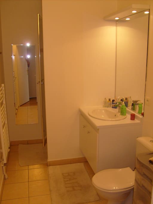 Douche, lavabo, WC