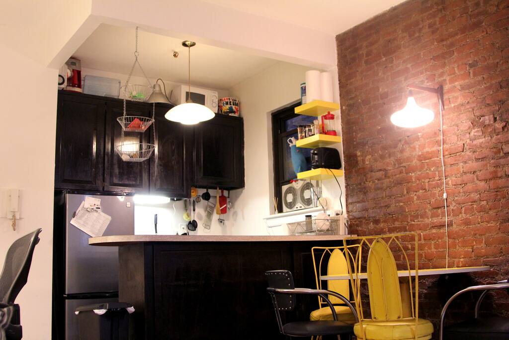 The view of our kitchen from the living room