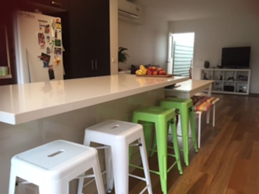 Large island bench for less formal dining.
