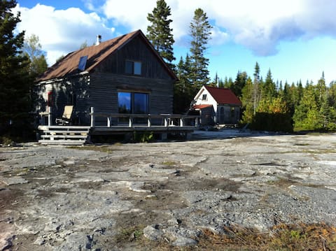 Log Cabin waterfront paradise, elegant, rustic,