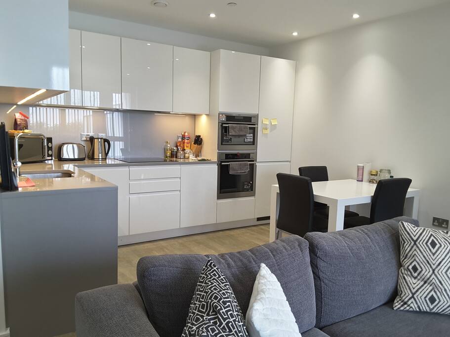 Living room with kitchen view
