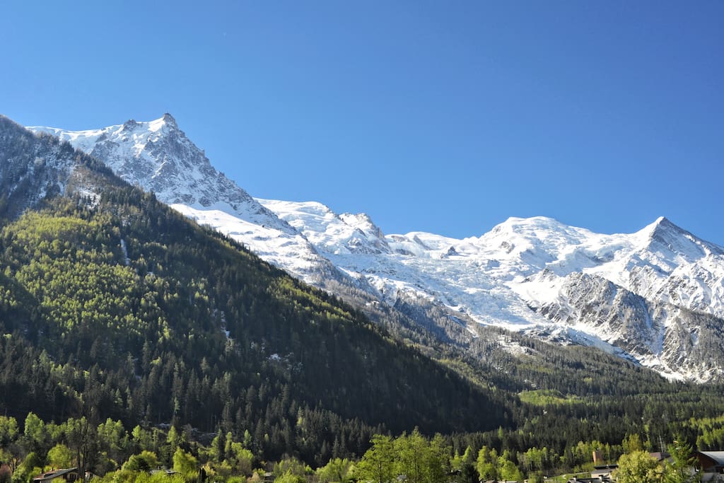 Amazing view to Mont Blanc and glacier Bossons