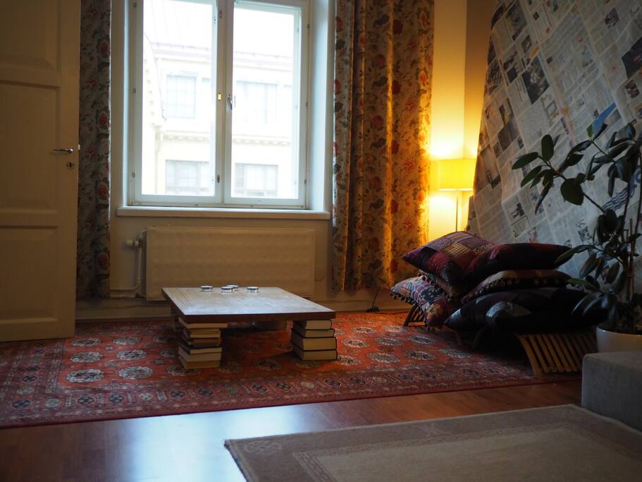 Low-rise table for eating and socializing in the living room.