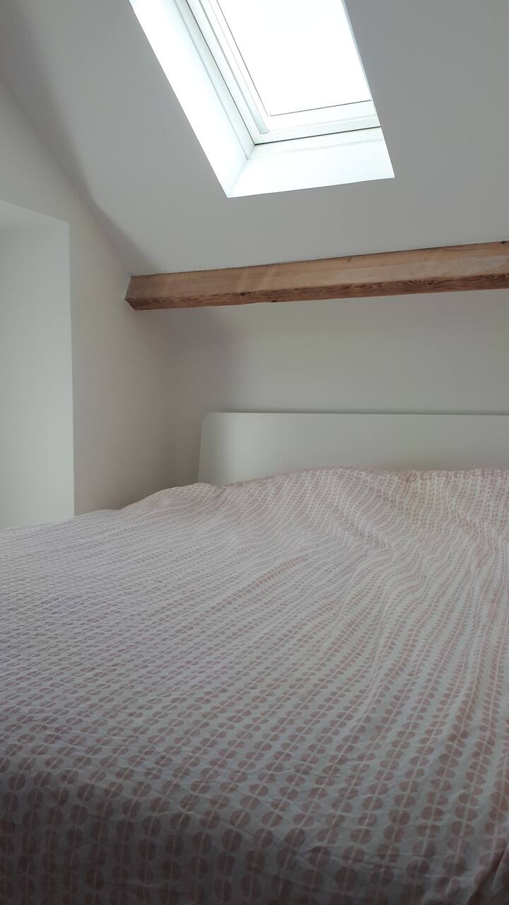 Chumba kimoja cha kulala cha ghorofani chenye kitanda cha watu wawili