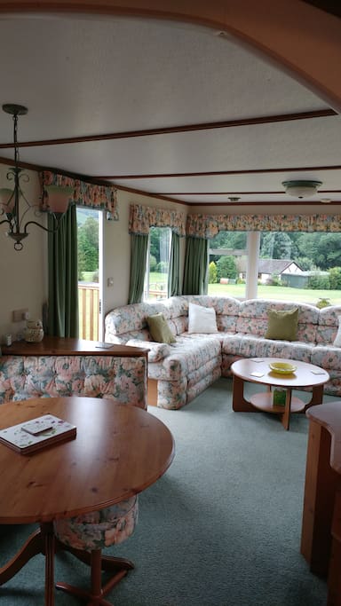 Dining area and living room from kitchen