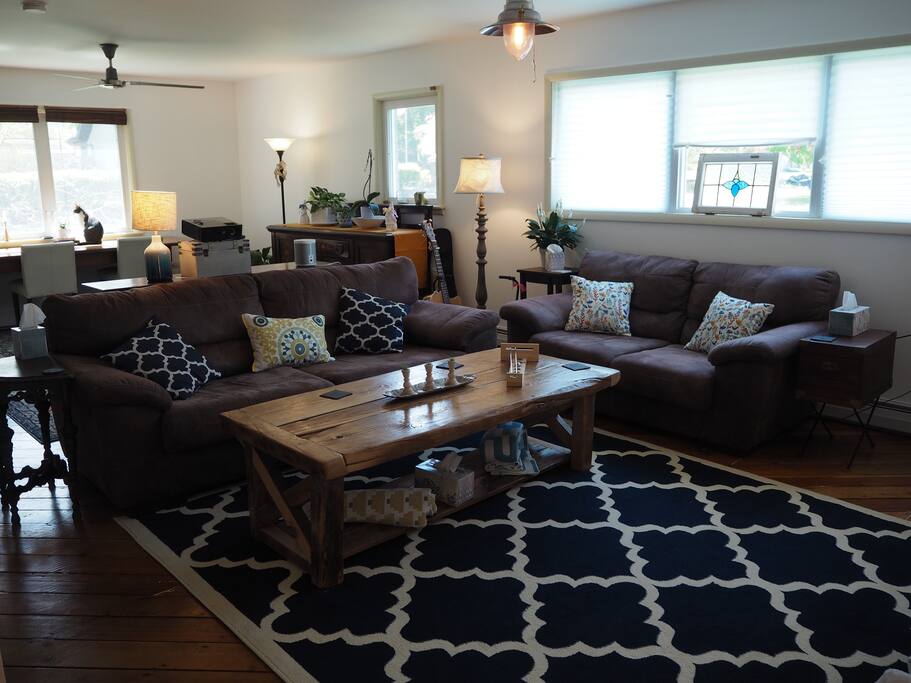 Relax on the couch in this giant living room.