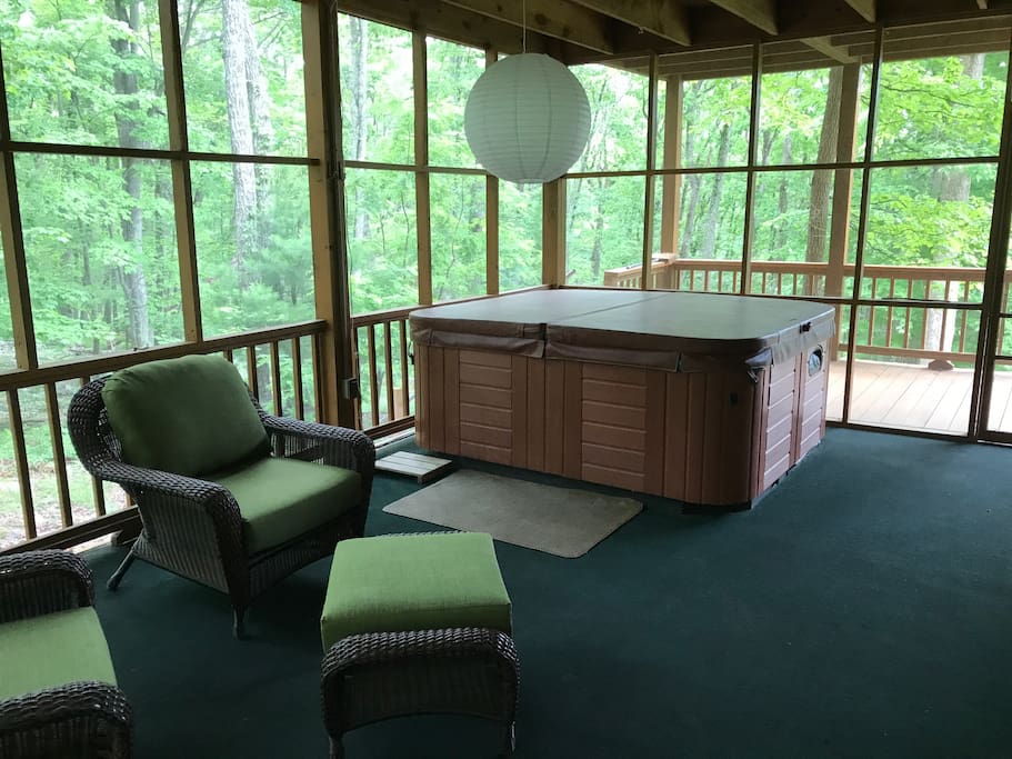 Bedroom opens out to hot tub and quiet seating.