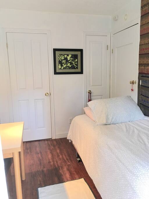 Bedroom is 8 x 10 ft. Private full bathroom attached. Non smoking room.