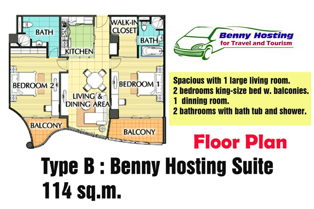 2-Bedroom, and 2-Bathroom Floor Plan.