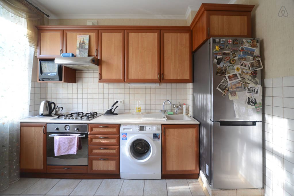 Fully equipped Kitchen with a/c, microwave, gas oven-top, electric oven, washer, fridge and freezer, kitchen table, plates, cups, glasses, cutlery, mixer, juicer, coffee grinder, blender, yogurt maker
