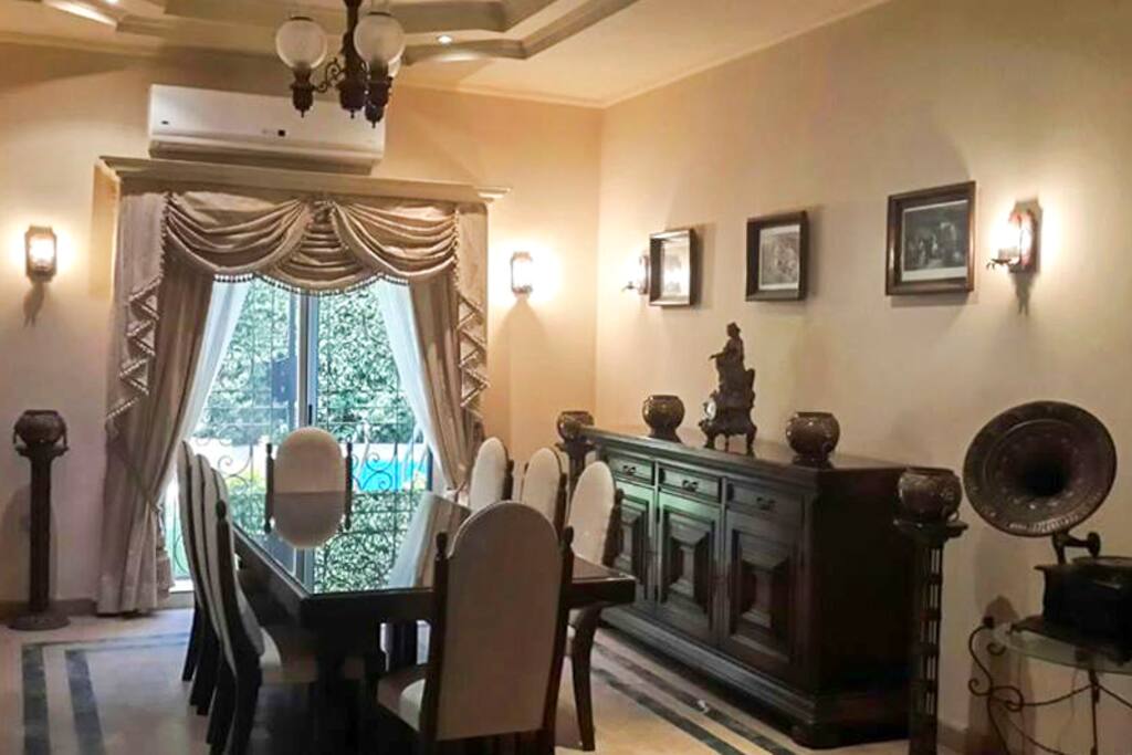 Dining area with the view of the pool area.