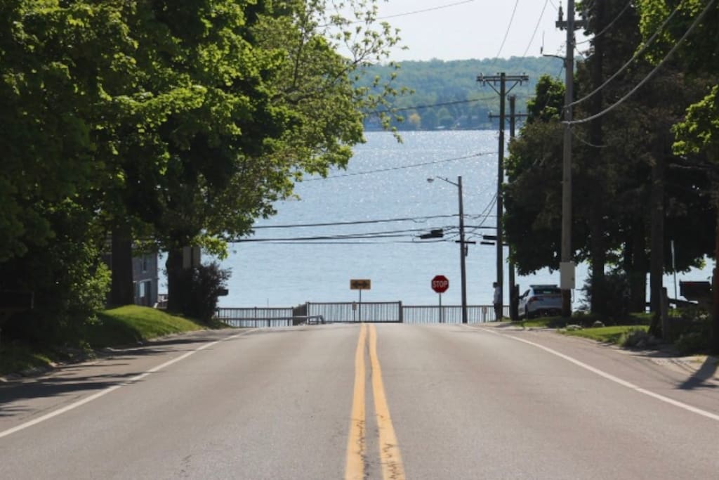 Straight view from the road at the edge of our driveway of beautiful Canandaigua Lake.