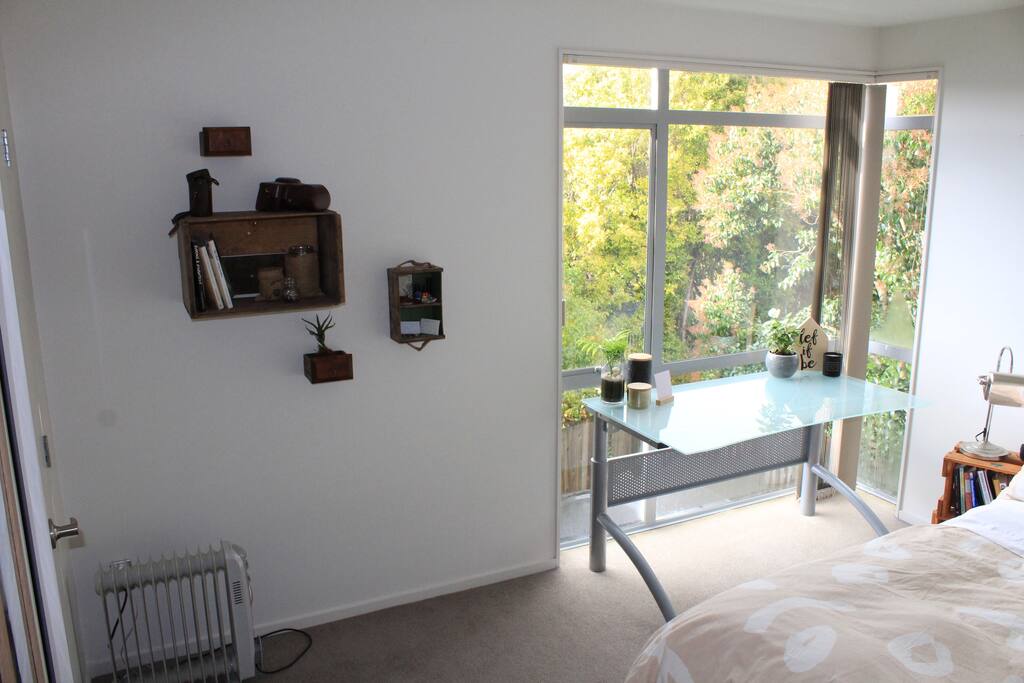 Personal heater, book collection & working desk