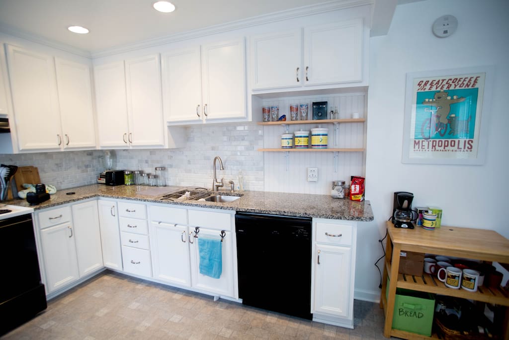 Feel right at home in the light, bright kitchen, featuring coffee and tea available to all guests!