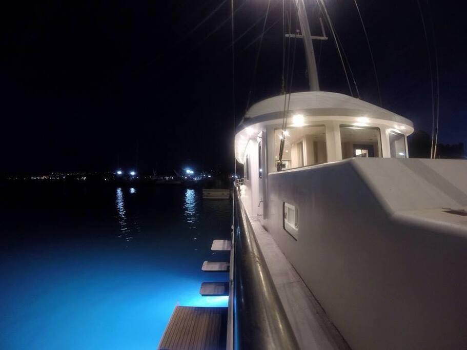 Bathing platform an underwater lights for a night swimm.