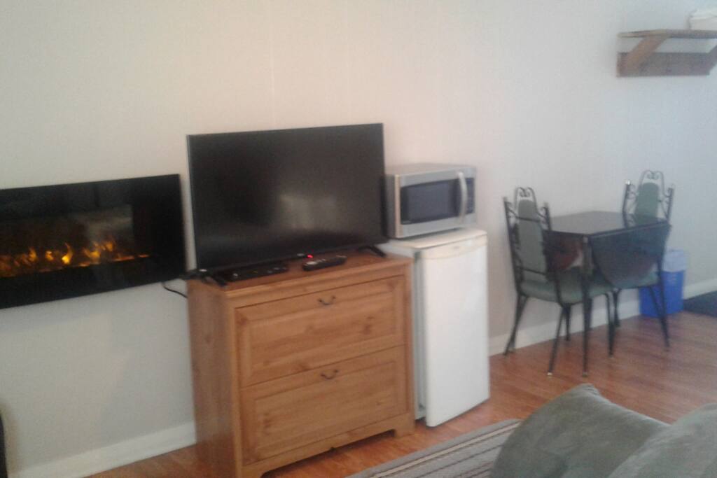 Dining table with bar fridge & microwave