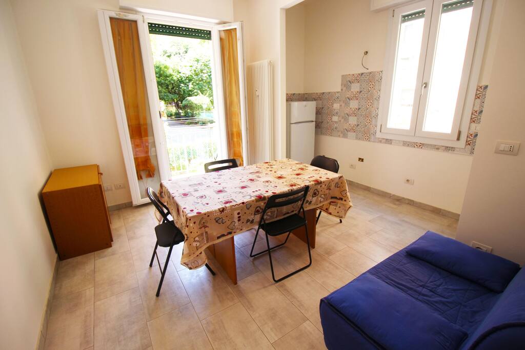 The kitchen with a sofa bed
