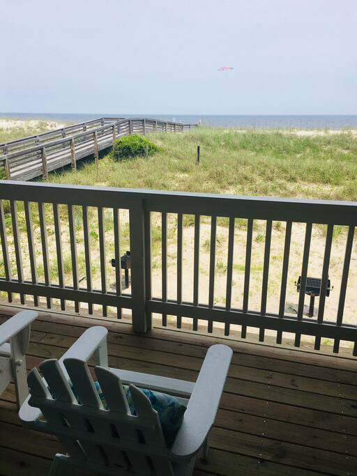 Beach front patio with ocean views.