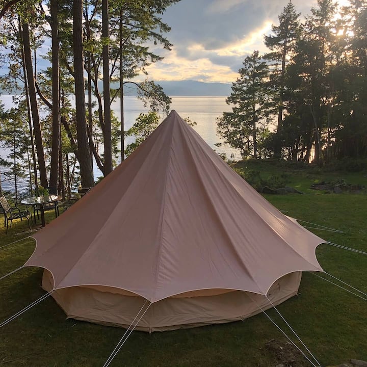 Summer Only Bell Tent - queen bed, shared bathroom