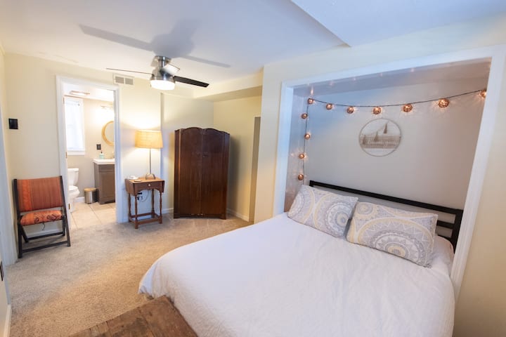 The incredibly comfortable queen sized bed is situated in a dreamy nook. 